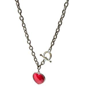 Elegant Red Heart Pendant Necklace Silver Tone Chain Love Valentines Day Jewelry
